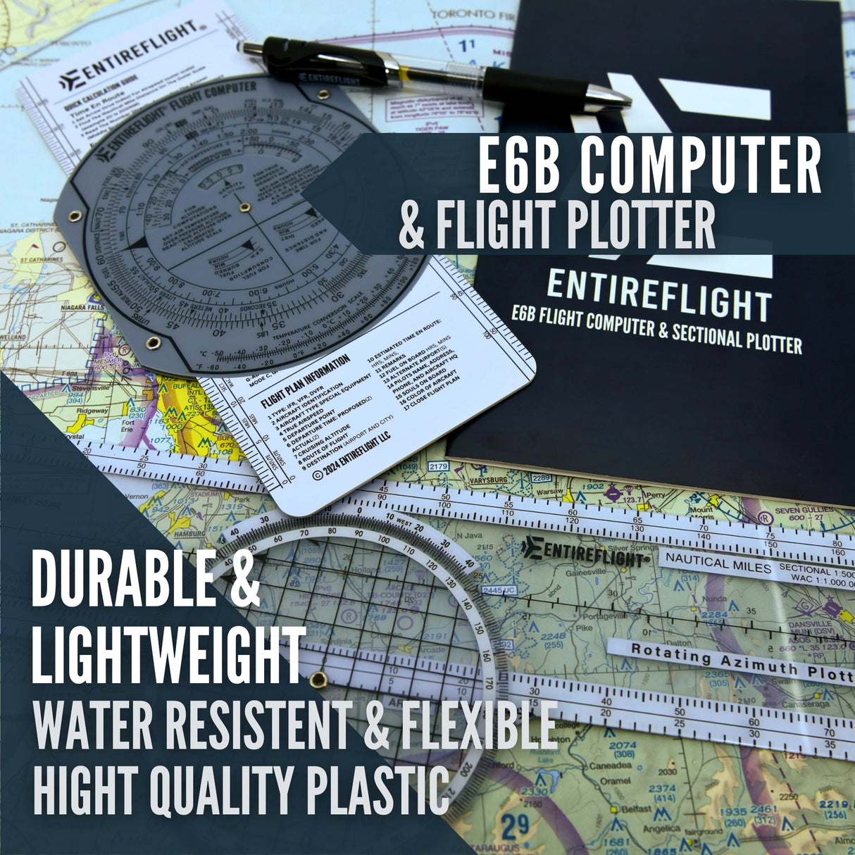 STUDENT PILOT BUNDLE - Aviation Pilot Kneeboard, E6b Flight Computer Plus Plotter & Cross Country Planning Notepad