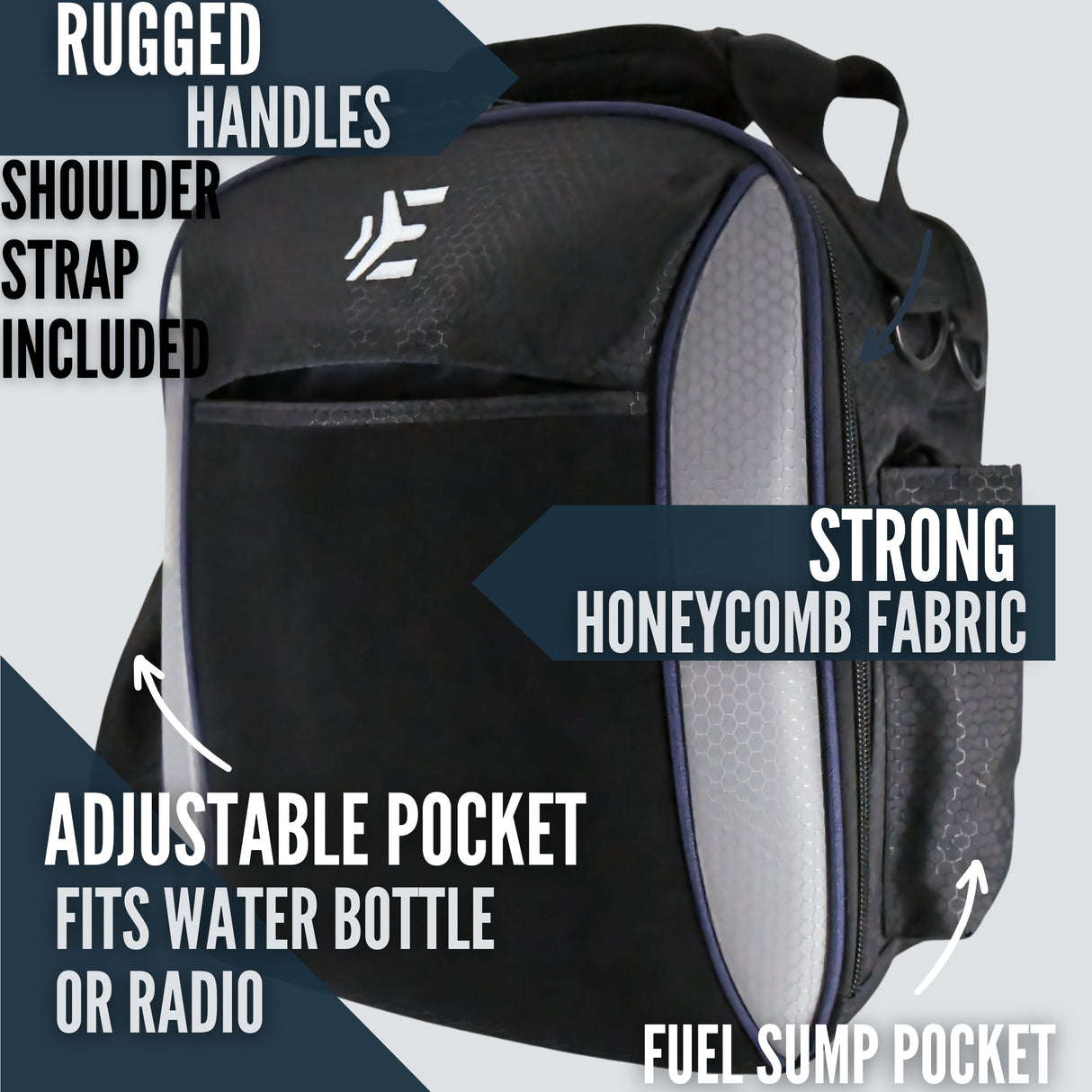 Pilot bag made from honeycomb fabric with rugged handles, and multiple pockets for flight gear. 