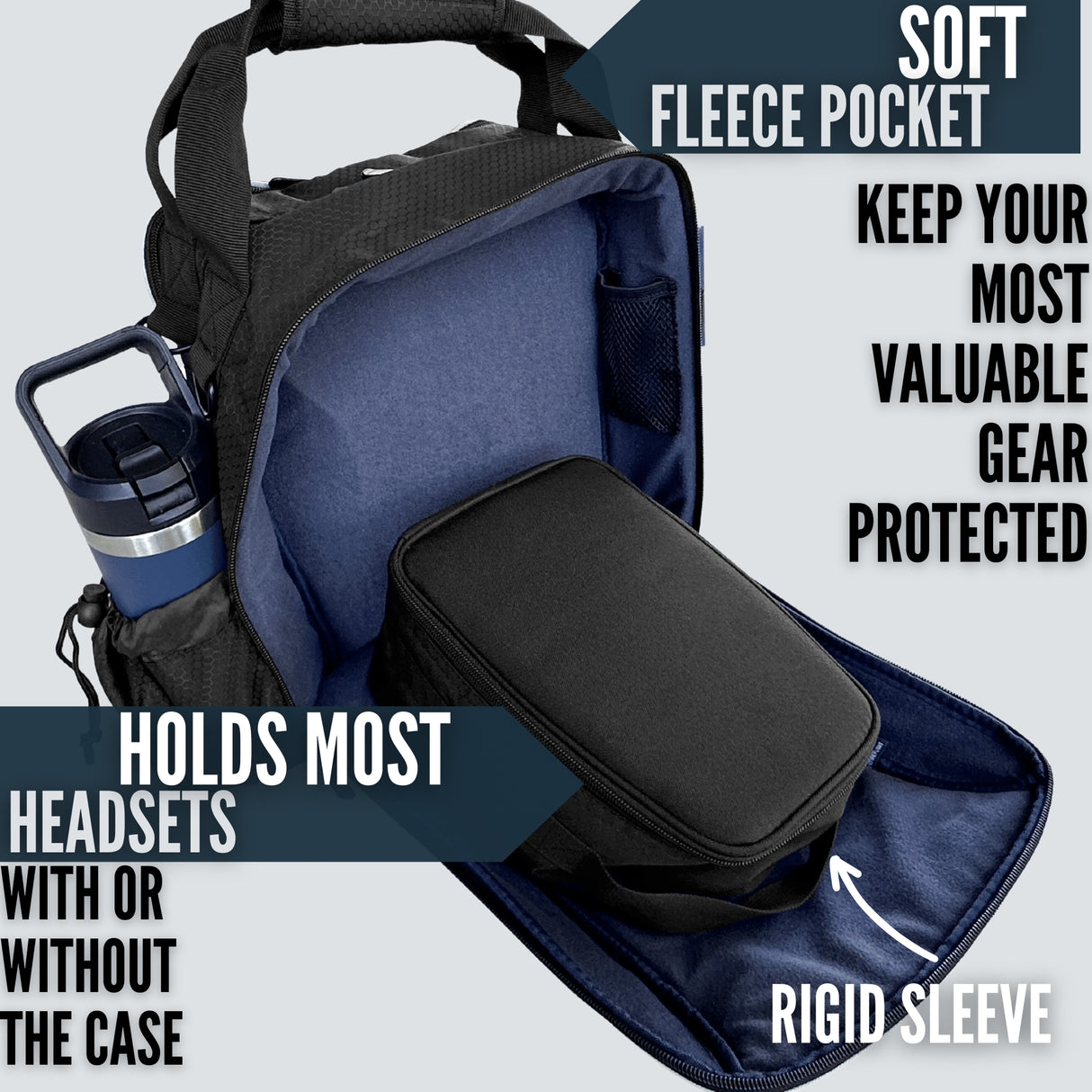 Dedicated headset pocket fits most headsets. 