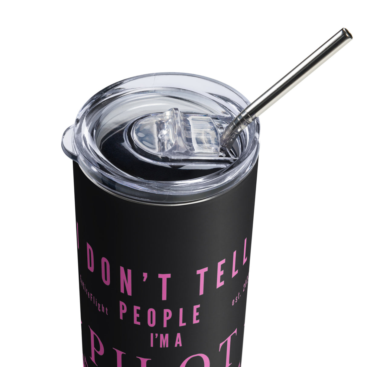 EntireFlight Travel Mug Hot Pink on Black - Say You're a Pilot Without Saying You're a Pilot - Gifts for Pilots - Aviation Humor