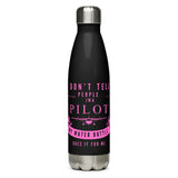 EntireFlight Stainless Steel Water Bottle Hot Pink on Black -  Say You're a Pilot Without Saying You're a Pilot - Gifts for Pilots - Aviation Humor