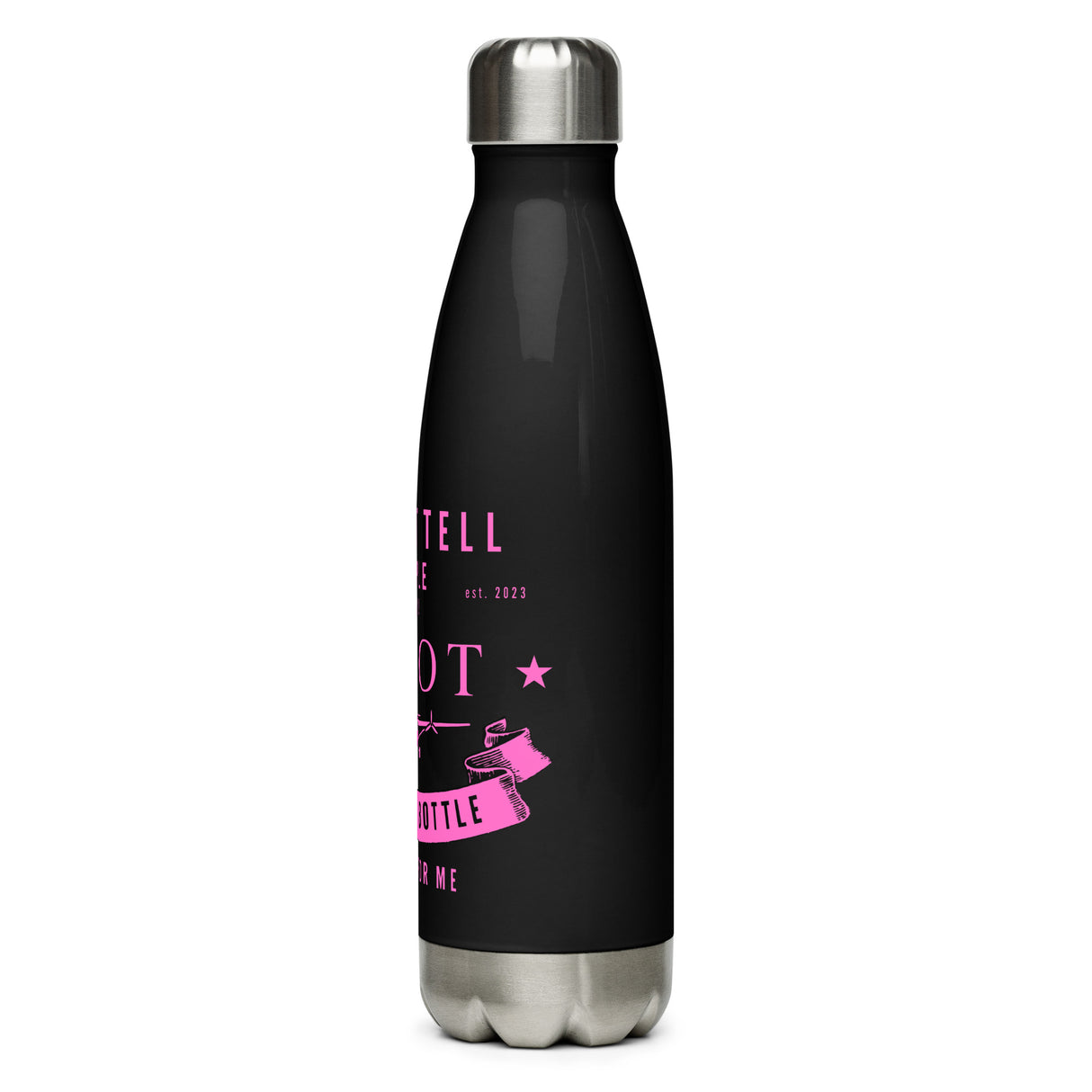 EntireFlight Stainless Steel Water Bottle Hot Pink on Black -  Say You're a Pilot Without Saying You're a Pilot - Gifts for Pilots - Aviation Humor